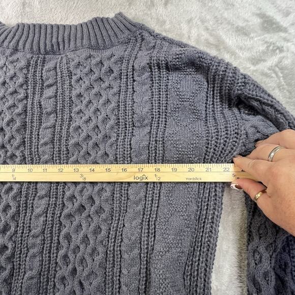 Mens Cable Knit Sweater Gray SZ L Ribbed Waffle - Picture 13 of 13